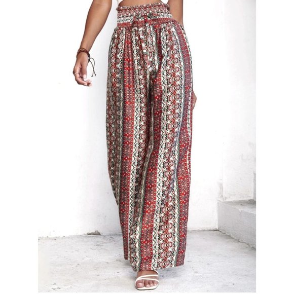 Boho Shirred Waist Wide Leg Pant - Picture 2 of 6